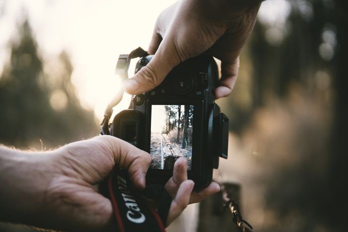 عکس نزدیک از صفحه نمایش LCD دوربین