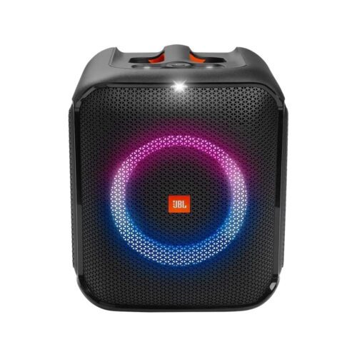 اسپیکر JBL PartyBox Encore با نورپردازی دایره‌ای رنگی از نمای جلو