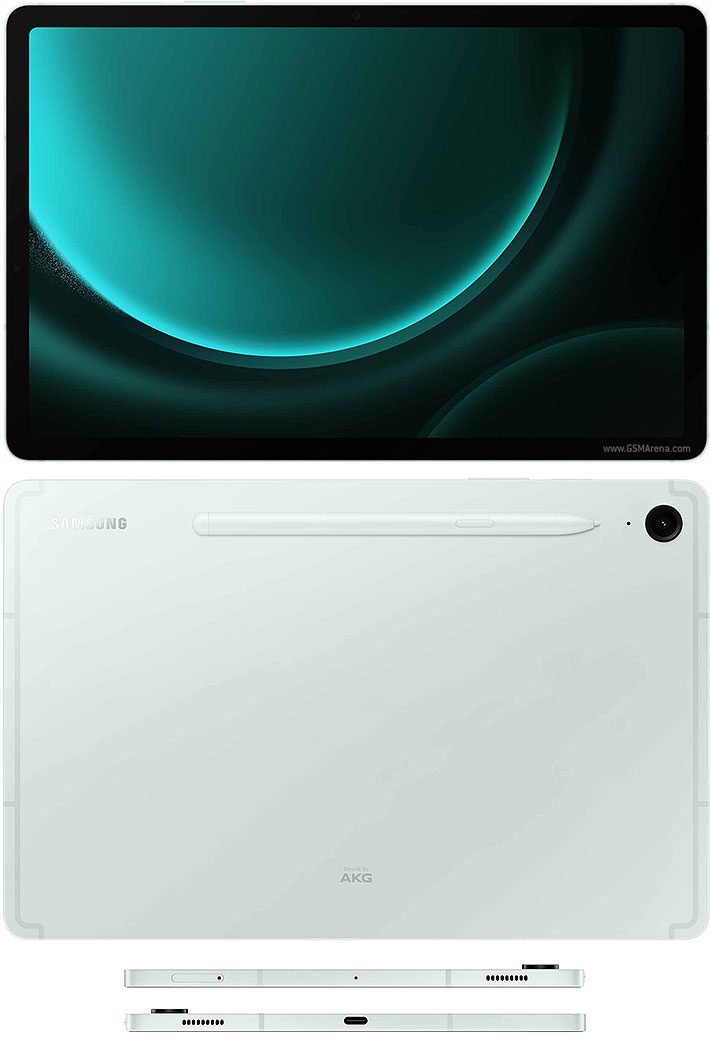 نمای جلو، پشت و لبه پایینی تبلت سامسونگ Galaxy Tab S9 FE نعنایی رنگ