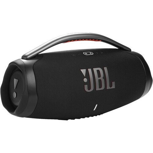 نمای سهرخ اسپیکر بلوتوثی JBL Boombox 3 با طراحی حرفهای و بدنه مشکی