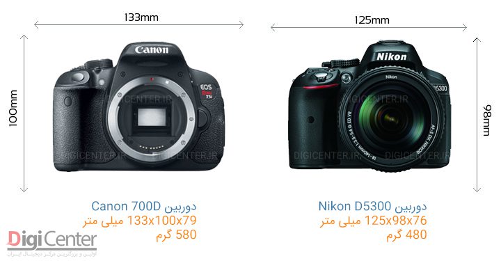 مقایسه مشخصات فیزیکی Canon 700D با Nikon D5300
