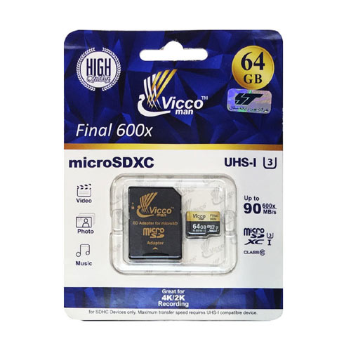 کارت حافظه microSDHC ویکو من مدل Final 600X Plus کلاس 10 استاندارد UHS-I U3 ظرفیت 64 گیگابایت همراه با آداپتور SD