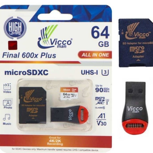 مموری کارت ویکومن Viccoman Micro SD Class10 U3 64GB همراه با رم ریدر