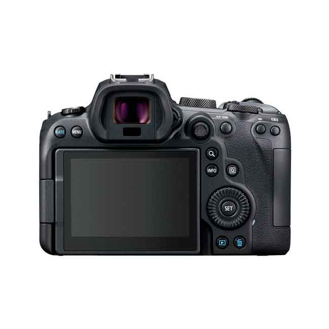 نمای پشتی و صفحه نمایش دوربین بدون آینه کانن eos r6