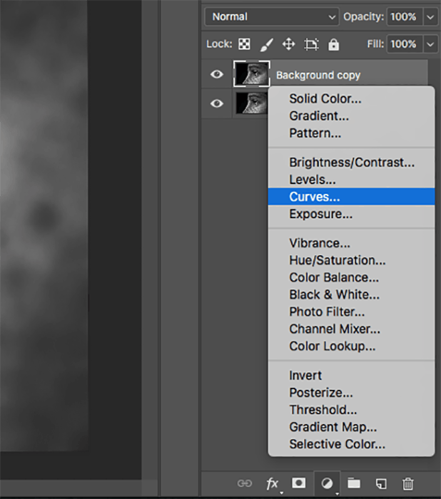اسکرین شات نحوه رنگی کردن عکس های سیاه و سفید در فتوشاپ - منحنی ها را نشان می دهد