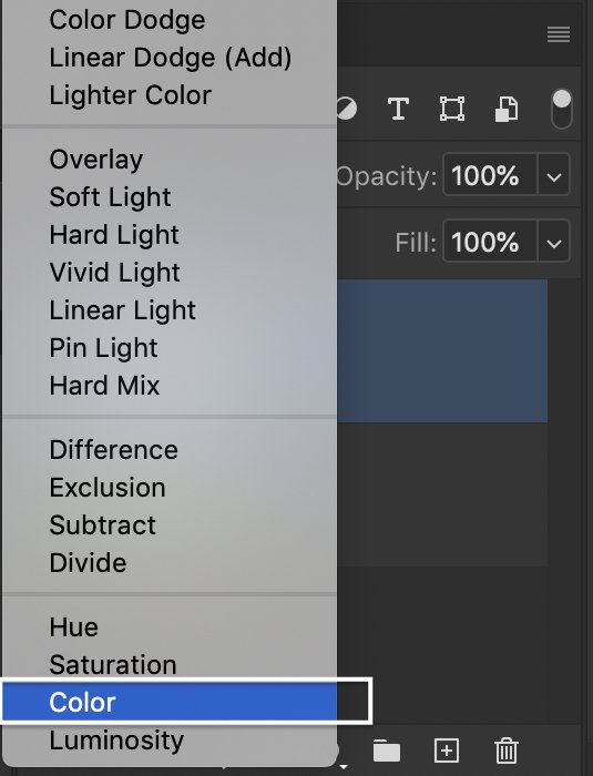 اسکرین شات از گزینه "Color" در منوی حالت های ترکیبی