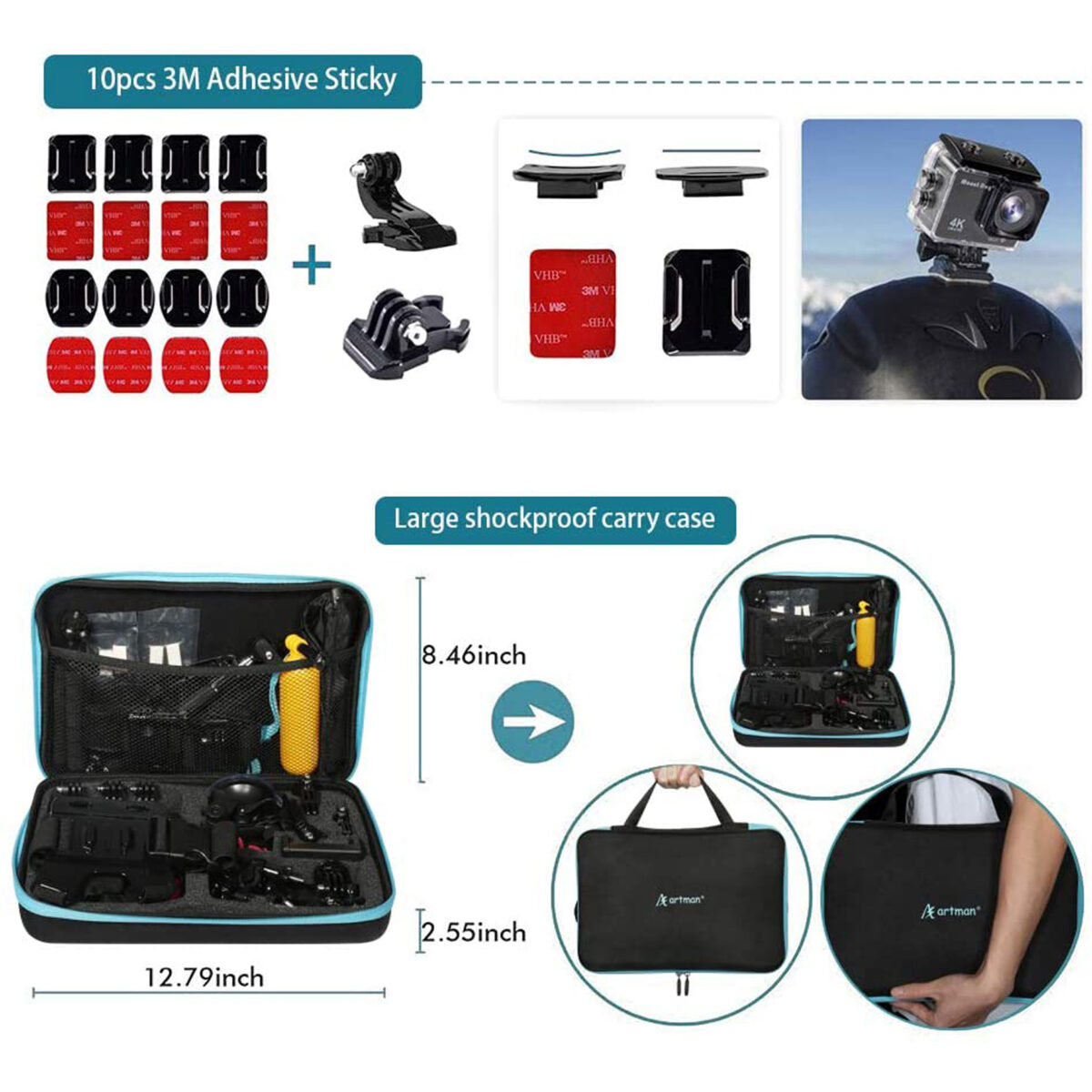 Artman 58 Pcs Action Camera Accessories Kit Compatible with GoPro Hero 3