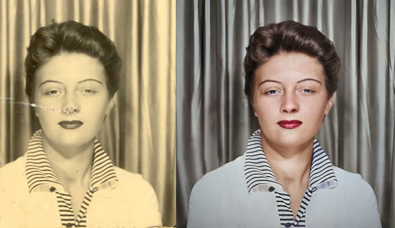 مقایسه قبل (چپ) و بعد (راست) رنگ آمیزی عکس دیگری که IDoArtForYou انجام داد.