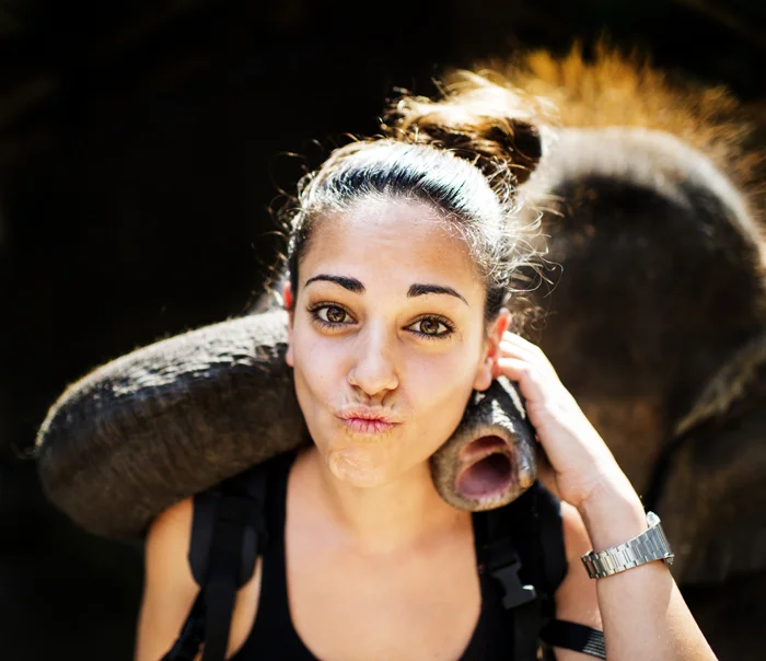 black background photography portrait girl elephant