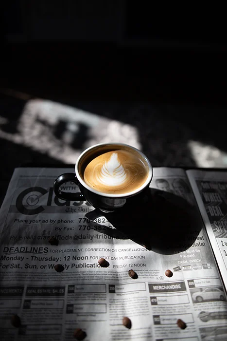 photoshoot ideas coffee on newspaper