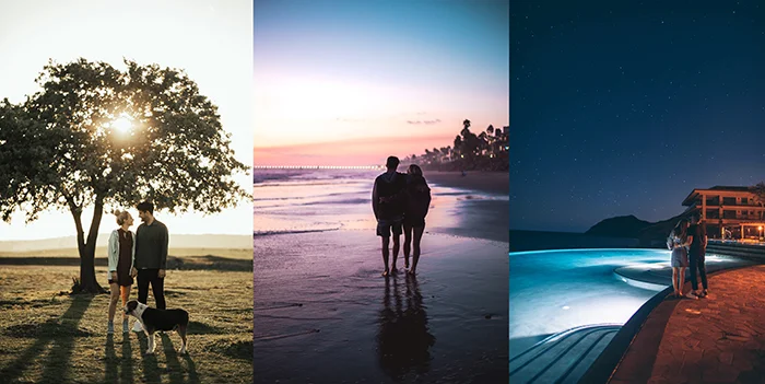 photoshoot ideas triptych of couple at different times of day