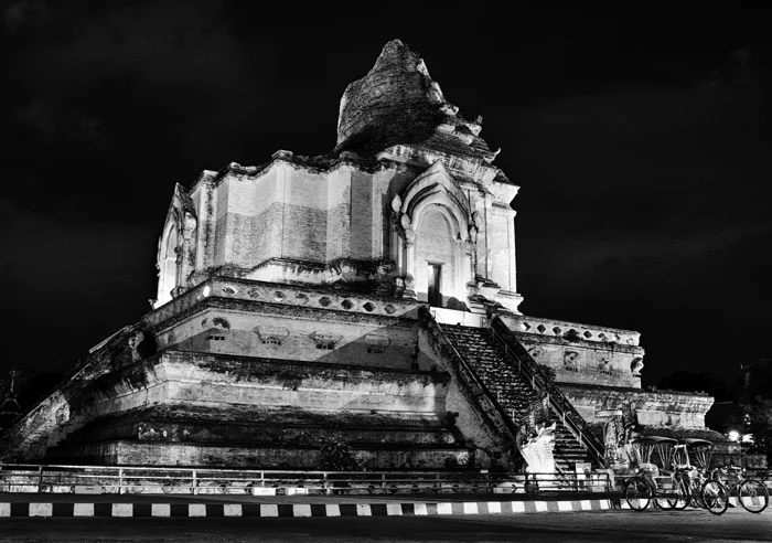 Black and White Travel Photography Wat Chedi Luang