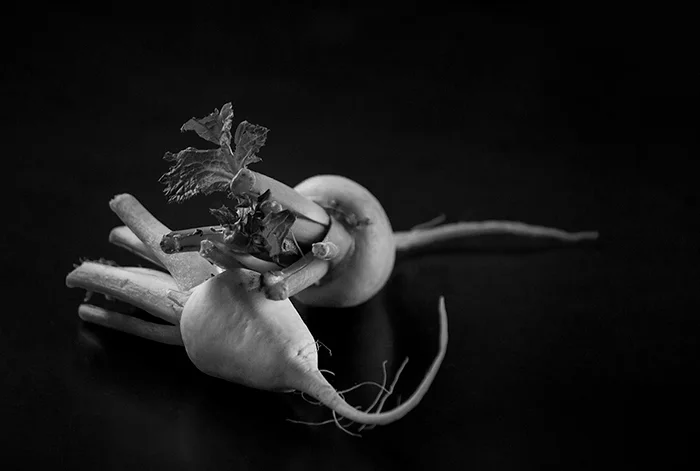 black and white still life veges small