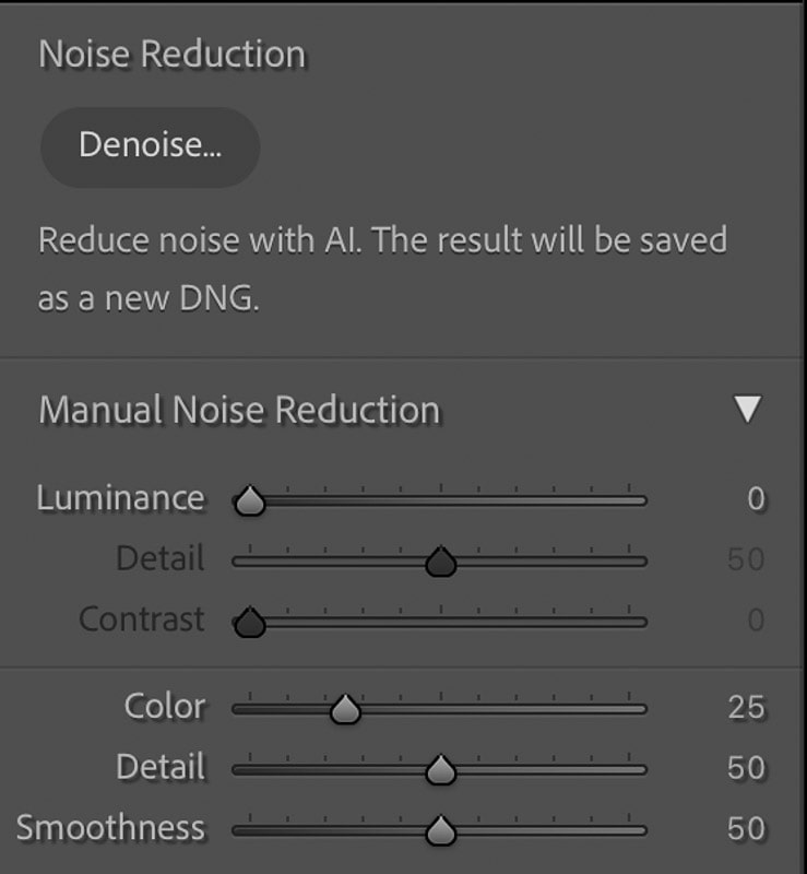 lightroom noise reduction panel