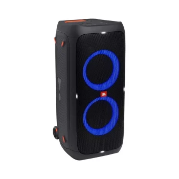 اسپیکر بلوتوثی چمدانی JBL PartyBox 310 با نورپردازی LED آبی و پنل کنترل حرفه‌ای