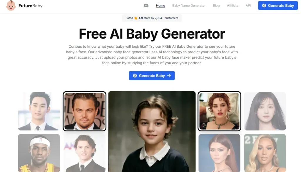 صفحه اصلی سایت FutureBaby با قابلیت پیشبینی چهره کودک از روی عکس والدین با استفاده از هوش مصنوعی