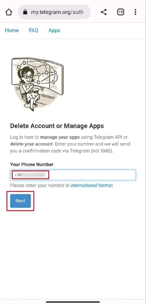 telegram delete account123