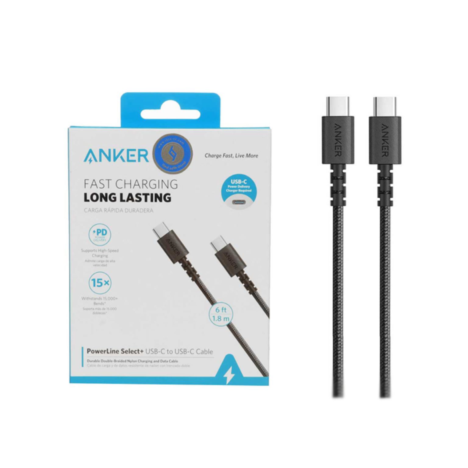 1.8 meter fast charging cable ANKER Type C to Type C model A8033 black