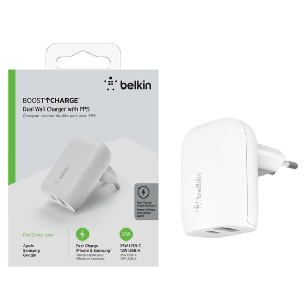 شارژر دیواری فست دو پورت Belkin مدل WCB007vfwh 37W - Image 3