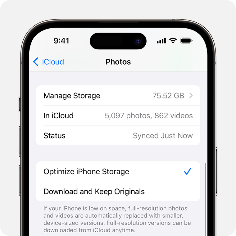 ios 17 iphone 14 pro settings apple id icloud photos optimize iphone storage