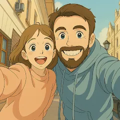 چهره کارتونی یک زوج در خیابان با سبک انیمه