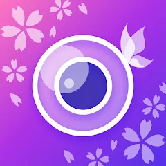 لوگوی YouCam Perfect با تم بنفش و گلهای صورتی