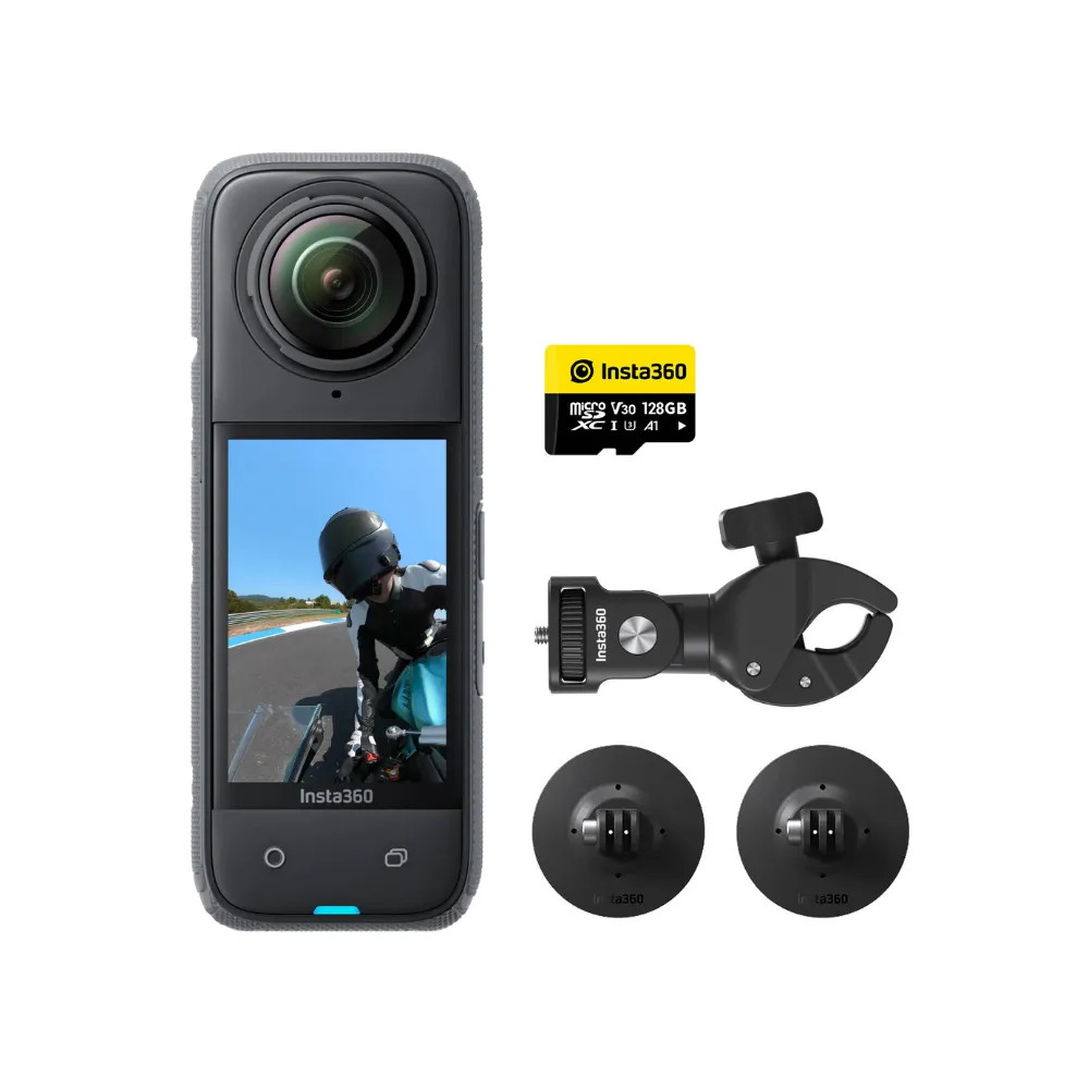 تصویر کیت موتور سواری دوربین Insta360 X4 با لوازم جانبی