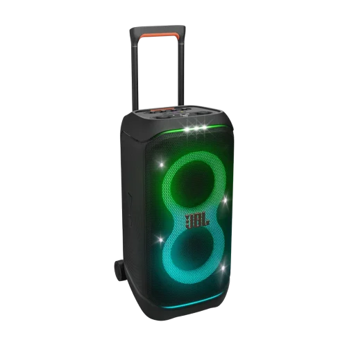 نمای جانبی اسپیکر JBL Stage 320 با نورپردازی سبز