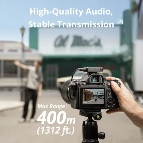 اتصال میکروفون DJI Mic Mini به دوربین با برد بی‌سیم ۴۰۰ متر برای ضبط حرفه‌ای صدا
