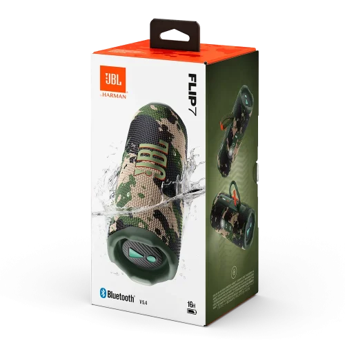 بسته‌بندی اسپیکر JBL Flip 7 ارتشی در جعبه