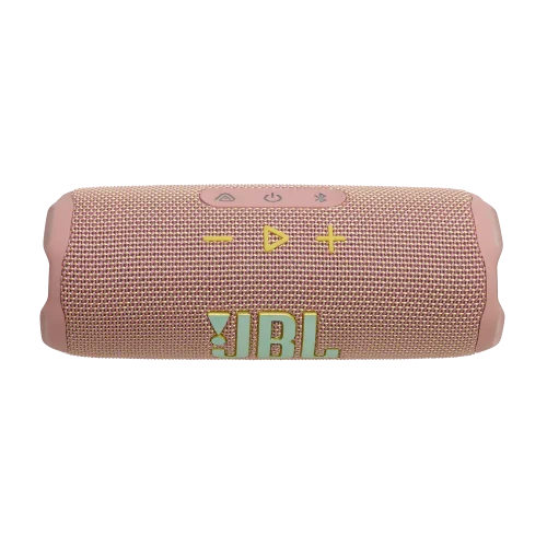 اسپیکر JBL Flip 7 صورتی ملایم در حالت افقی با دکمه‌ها
