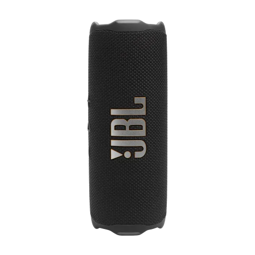 اسپیکر JBL Flip 7 مشکی ایستاده با لوگوی نمایان