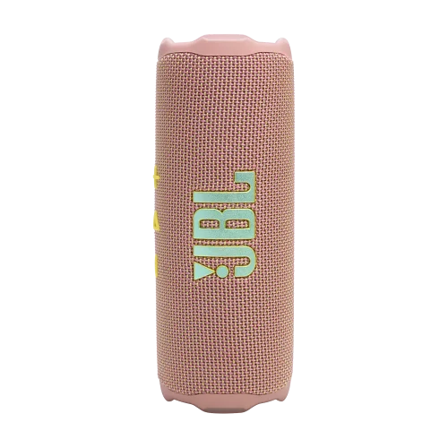 اسپیکر JBL Flip 7 صورتی ملایم در حالت ایستاده با لوگو
