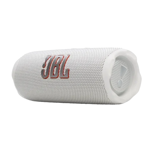 نمای سه رخ راست اسپیکر JBL Flip 7 سفید با لوگو