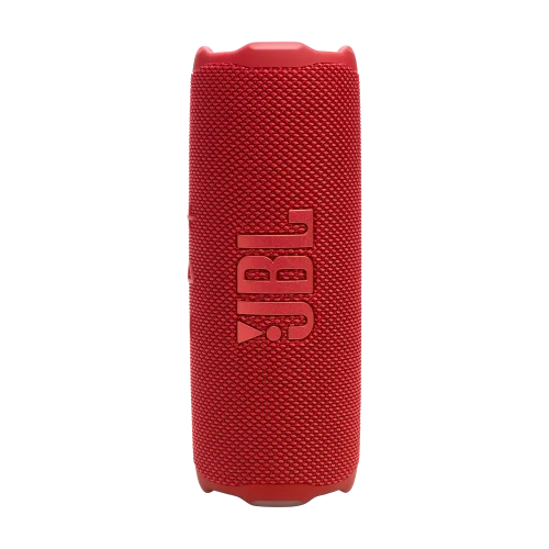 اسپیکر JBL Flip 7 قرمز در حالت ایستاده با لوگو