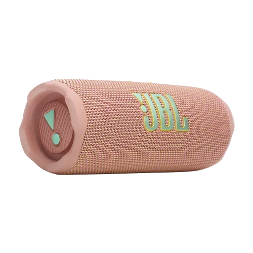 نمای سه رخ چپ اسپیکر JBL Flip 7 صورتی ملایم با لوگو