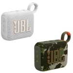اسپیکر JBL Go 4 رنگ سفید و ارتشی از زاویه سه رخ