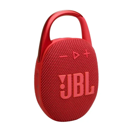 اسپیکر JBL Clip 5 قرمز در نمای نیم‌رخ