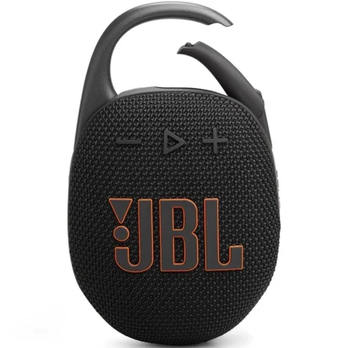 اسپیکر JBL Clip 5 مشکی در نمای روبرو با دستگیره باز