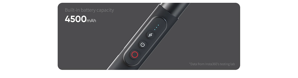 دکمههای کنترلی و ظرفیت باتری 4500 میلیآمپرساعتی مونوپاد Insta360