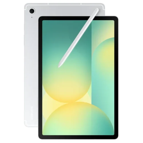 تبلت سامسونگ Galaxy Tab S10 FE Wi-Fi نقره‌ای با قلم S Pen در نمای جلو
