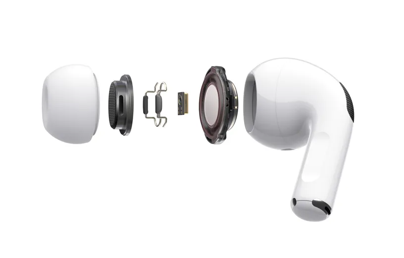 ساختار داخلی بهترین ایرپاد اپل مدل AirPods Pro با اجزای چیپست و درایور