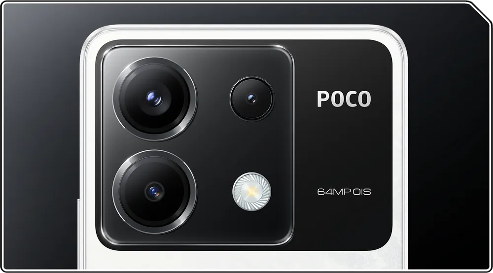 نمای نزدیک دوربین سهگانه گوشی Poco X6 با سنسور 64 مگاپیکسلی OIS