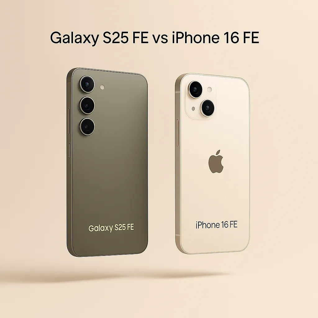مقایسه طراحی گوشیهای گلکسی S25 FE و آیفون ۱۶ FE در زمینهی مینیمال بژ Galaxy S25 FE یا iPhone 16e؟