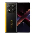 گوشی موبایل شیائومی مدل Poco X7 5G رنگ مشکی با نوار زرد و ماژول دوربین چهارگانه