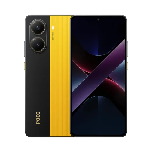 گوشی Poco X7 Pro رنگ زرد با طراحی دو رنگ مشکی و زرد