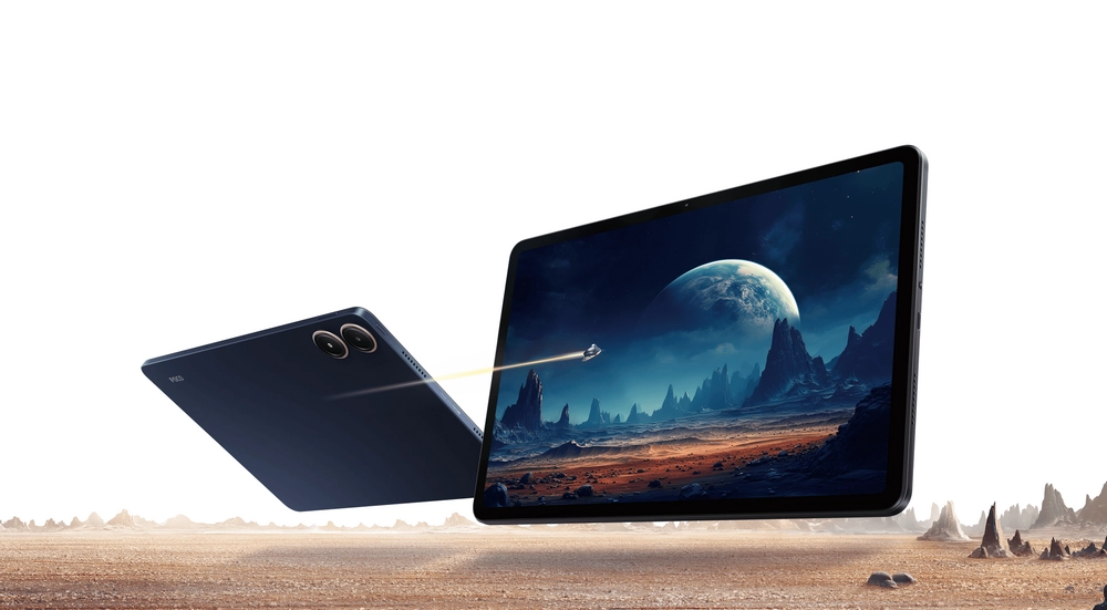 تصویر تبلت Xiaomi Poco Pad نمای جلو و پشت با نمایشگر فعال و طراحی آسماننوردی