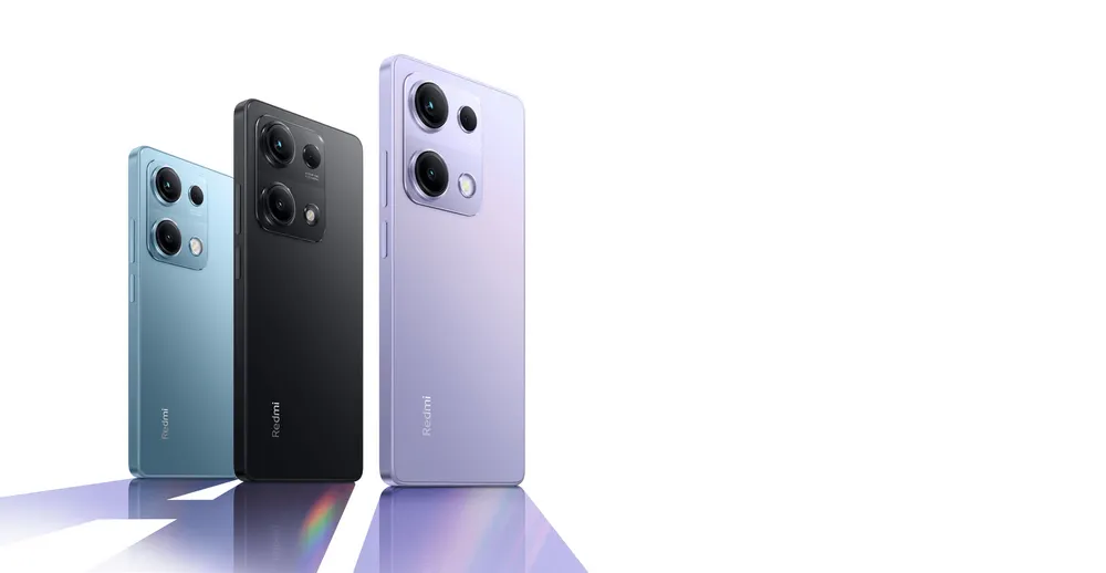 گوشی Redmi Note 14s 4G در سه رنگ آبی، مشکی و بنفش با طراحی مدرن