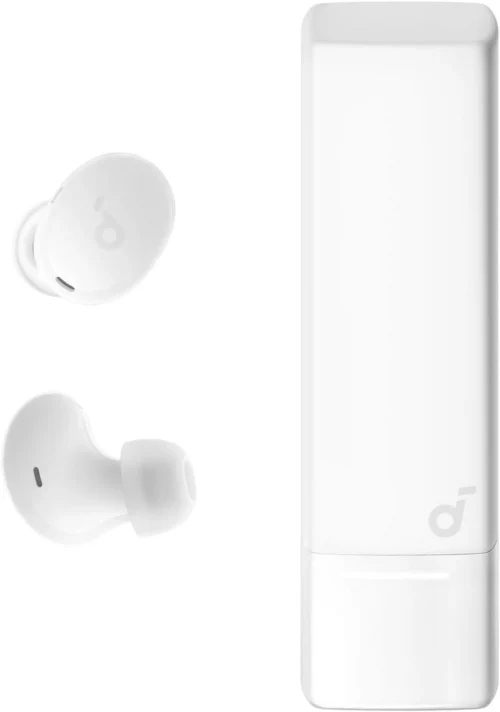 ایرباد بی‌سیم Soundcore A30i رنگ سفید براق همراه با کیس شارژ شبیه رژ لب
