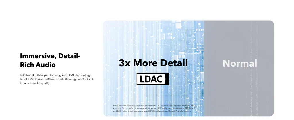 پشتیبانی از LDAC برای کیفیت صدای بالا در AeroFit Pro